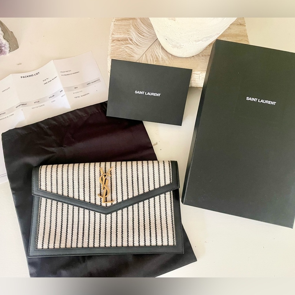 YSL | Saint Laurent Uptown Black and White Striped Clutch